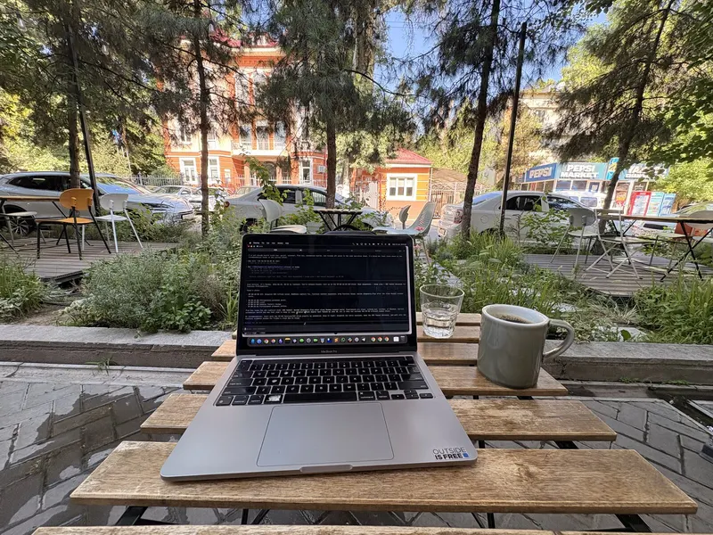 My laptop and a coffee in Uzbekistan