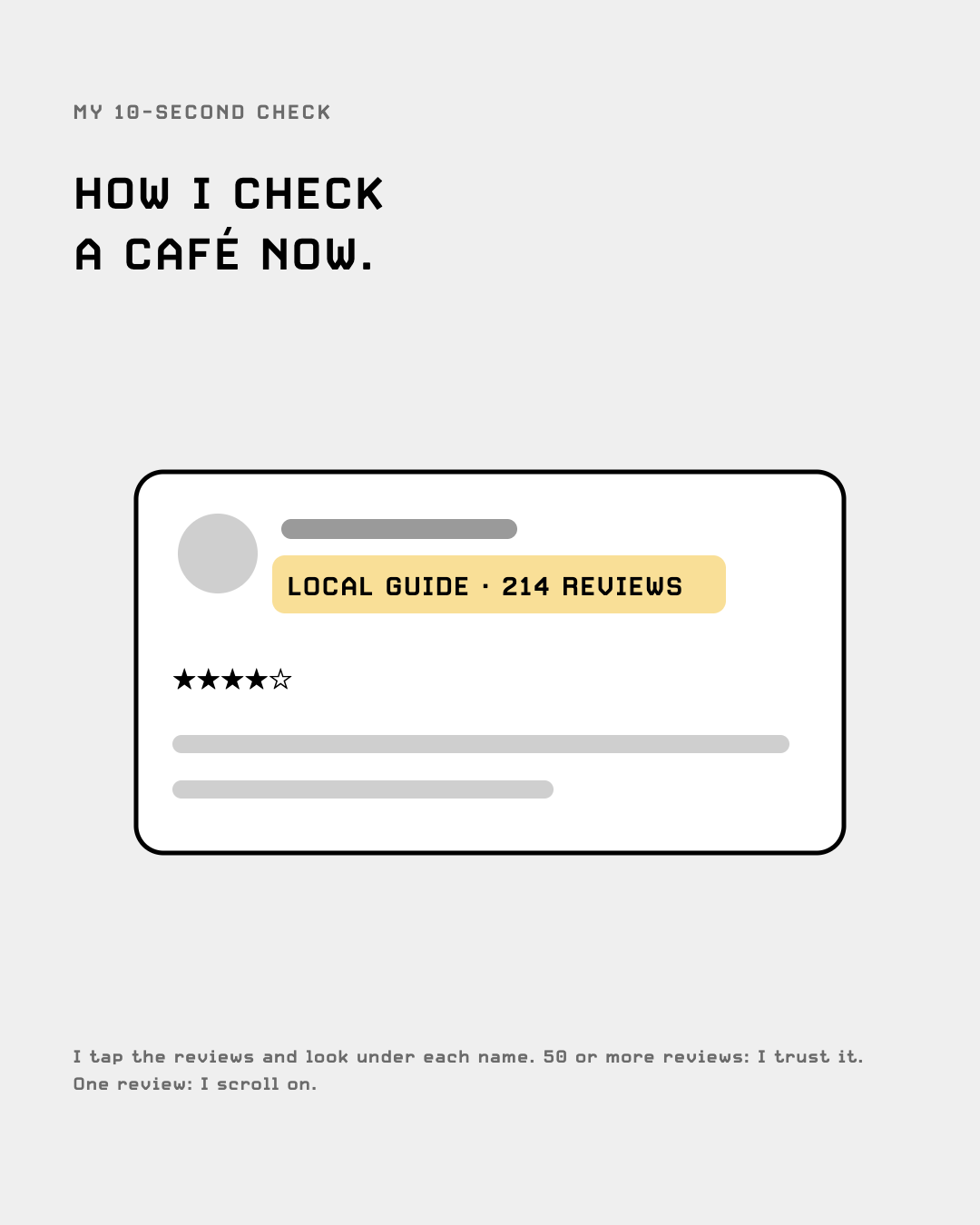 A review card with the reviewer count picked out: Local Guide, 214 reviews