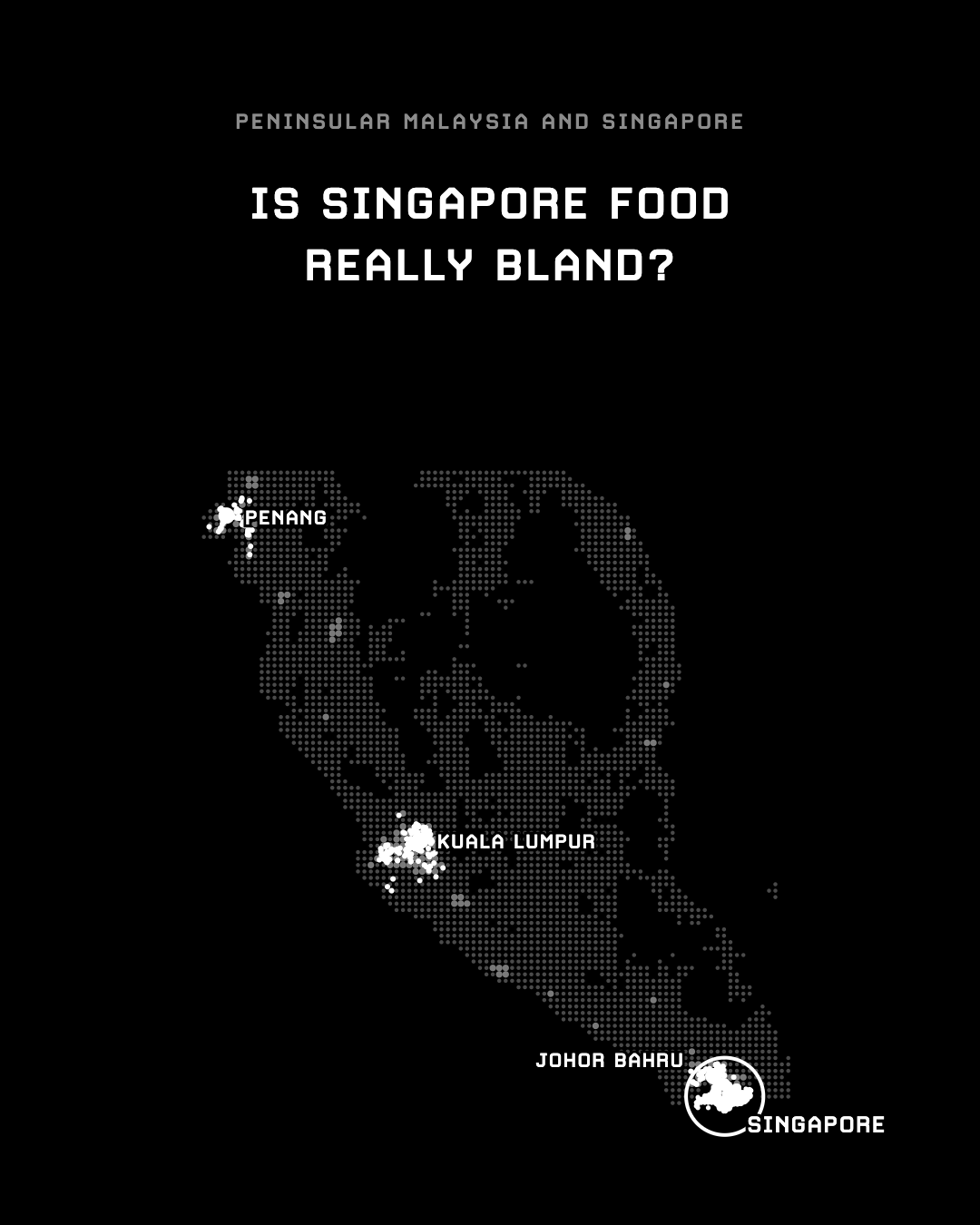 Map of Peninsular Malaysia and Singapore with the places read