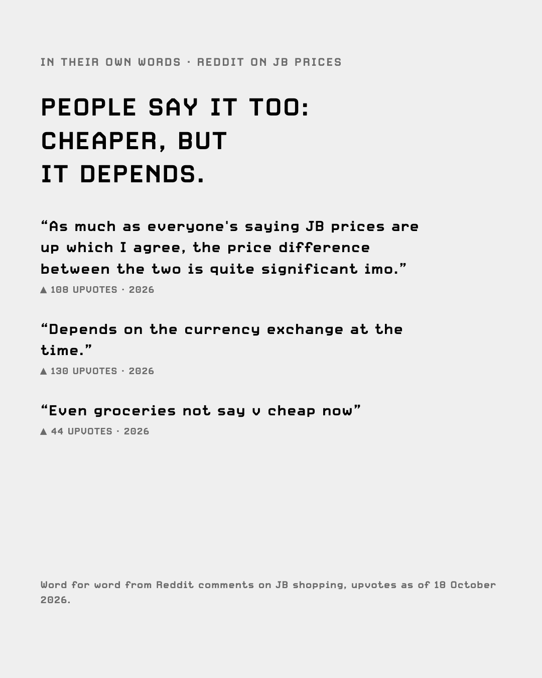 Reddit comments on JB prices, word for word