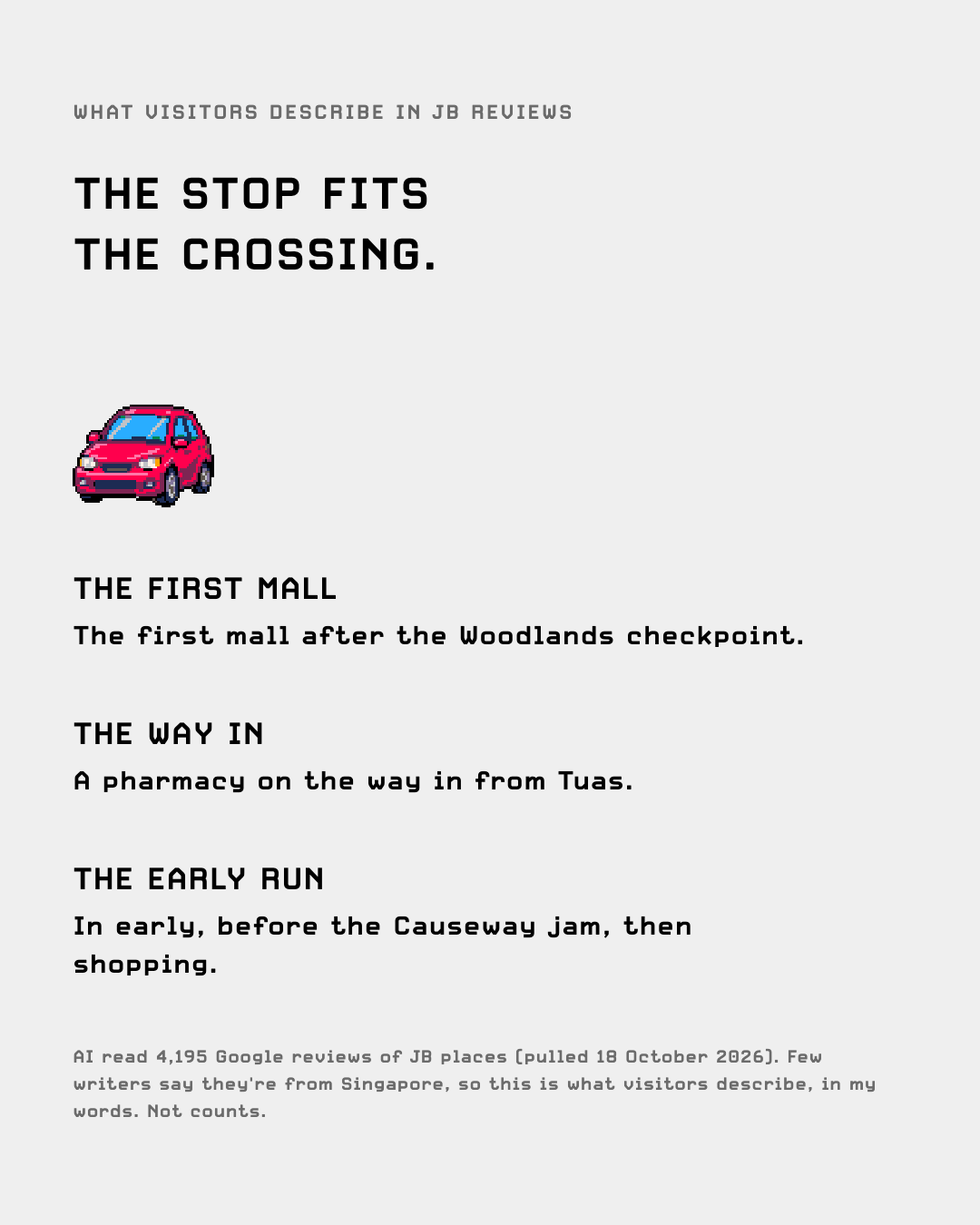 What visitors describe: the stop fits the crossing